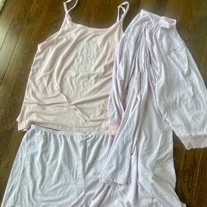 Rae Dunn Pastel Pink Camisole, Shorts & Lace-Trim Robe Sleep Set